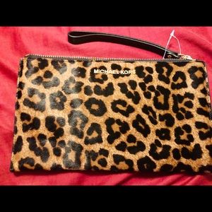 Authentic MK Leopard wristlet soft material